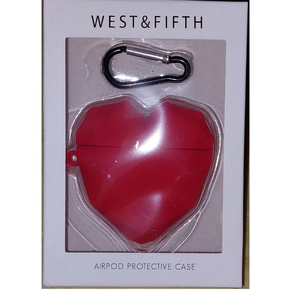 West & Fifth Heart-Shaped AirPod Protective Case With Carabiner Clip Red Silicon